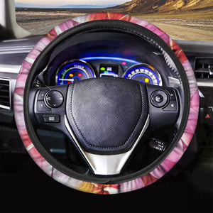 Pink Frangipani Flower Print Car Steering Wheel Cover