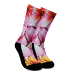 Pink Frangipani Flower Print Crew Socks