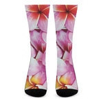 Pink Frangipani Flower Print Crew Socks
