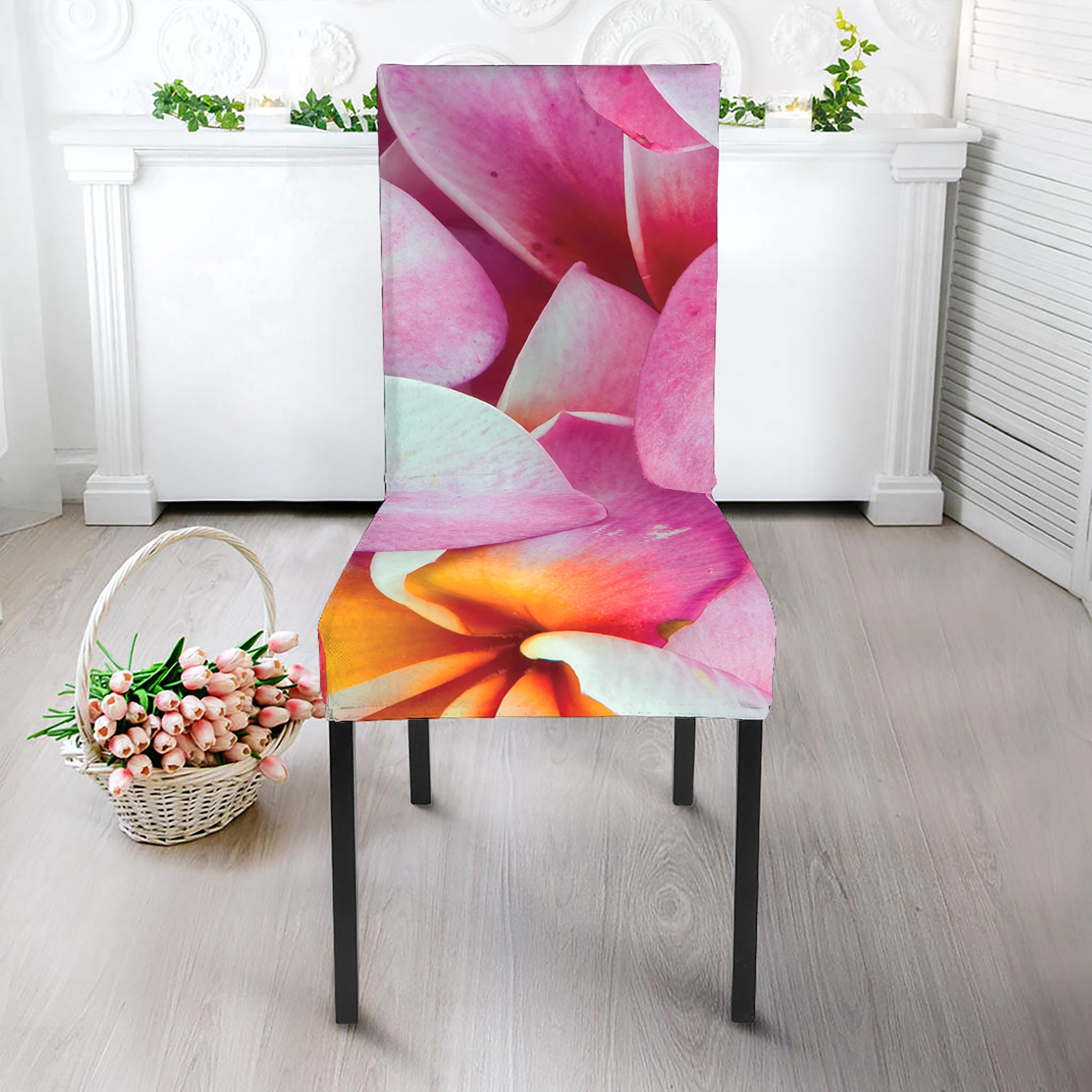 Pink Frangipani Flower Print Dining Chair Slipcover