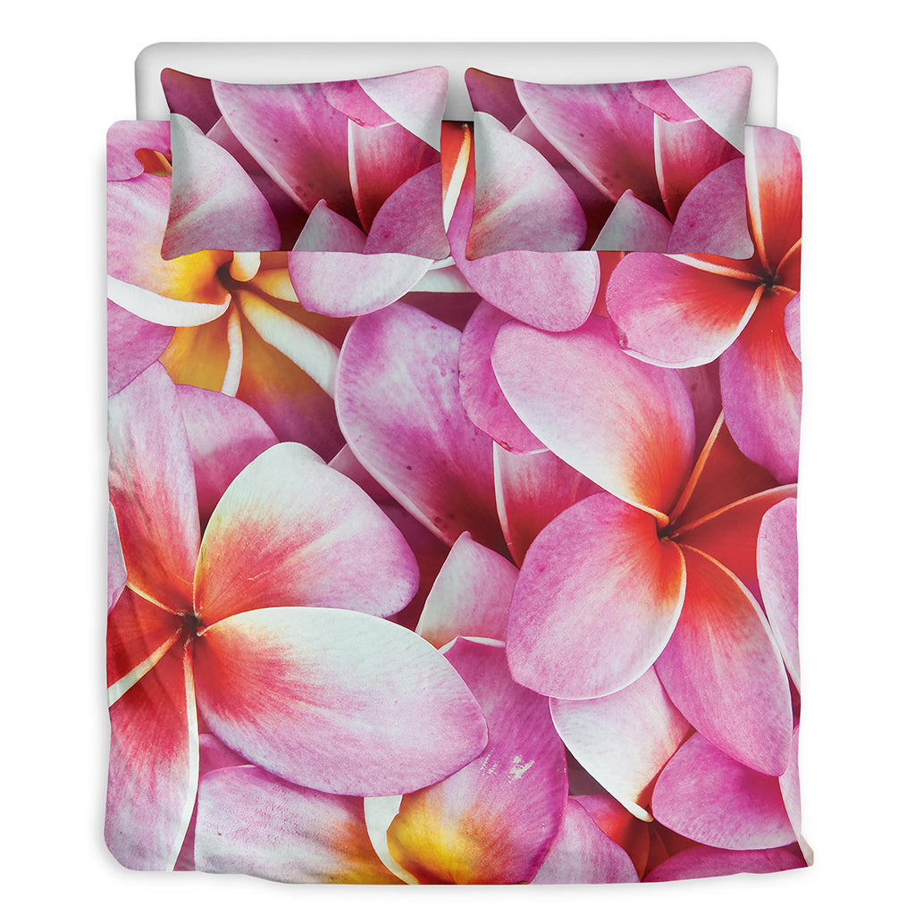 Pink Frangipani Flower Print Duvet Cover Bedding Set