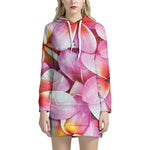 Pink Frangipani Flower Print Hoodie Dress