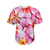 Pink Frangipani Flower Print Men's Baseball Jersey