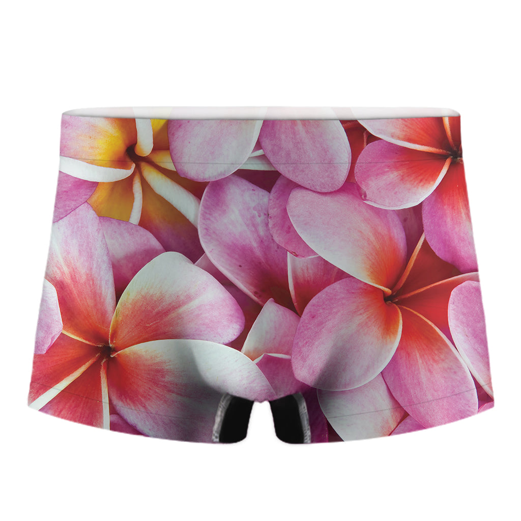 Pink Frangipani Flower Print Men's Boxer Briefs