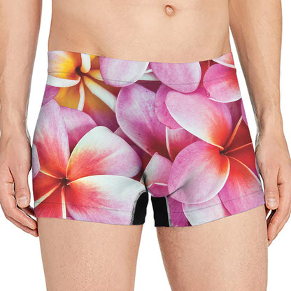 Pink Frangipani Flower Print Men's Boxer Briefs