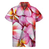Pink Frangipani Flower Print Men's Short Sleeve Shirt