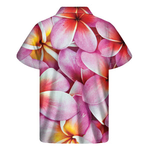 Pink Frangipani Flower Print Men's Short Sleeve Shirt