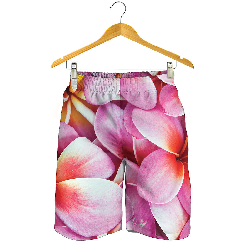 Pink Frangipani Flower Print Men's Shorts