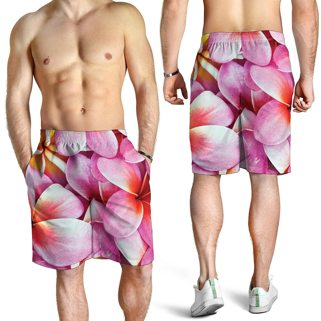 Pink Frangipani Flower Print Men's Shorts