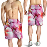 Pink Frangipani Flower Print Men's Shorts