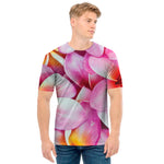 Pink Frangipani Flower Print Men's T-Shirt