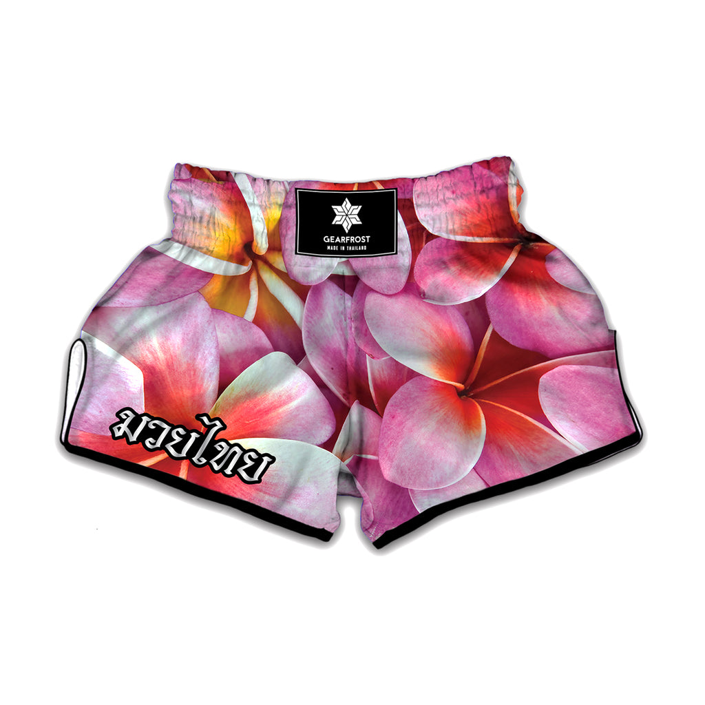 Pink Frangipani Flower Print Muay Thai Boxing Shorts