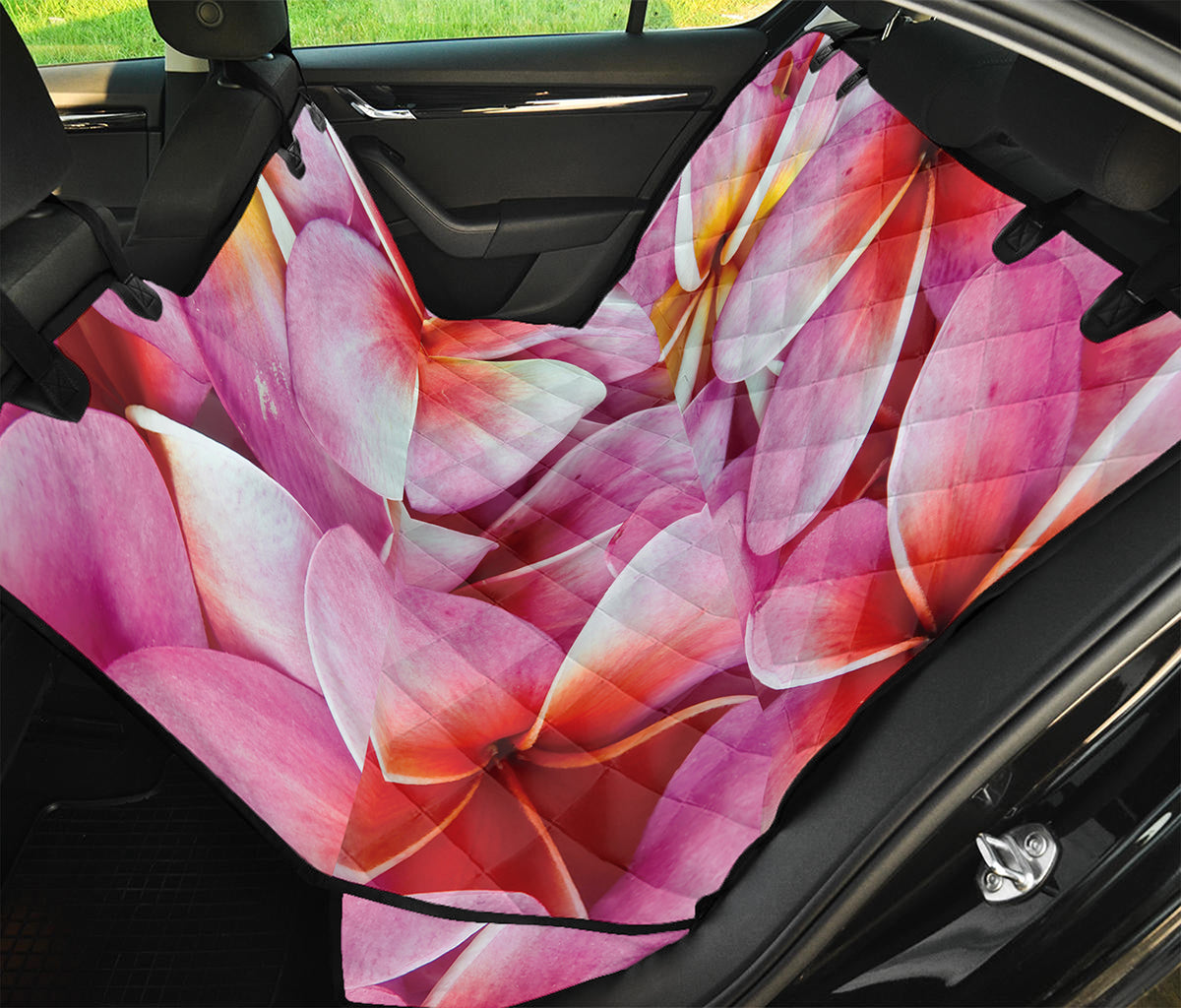 Pink Frangipani Flower Print Pet Car Back Seat Cover