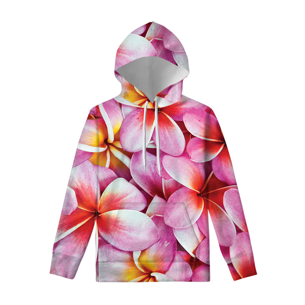 Pink Frangipani Flower Print Pullover Hoodie