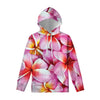 Pink Frangipani Flower Print Pullover Hoodie