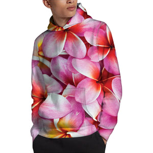 Pink Frangipani Flower Print Pullover Hoodie