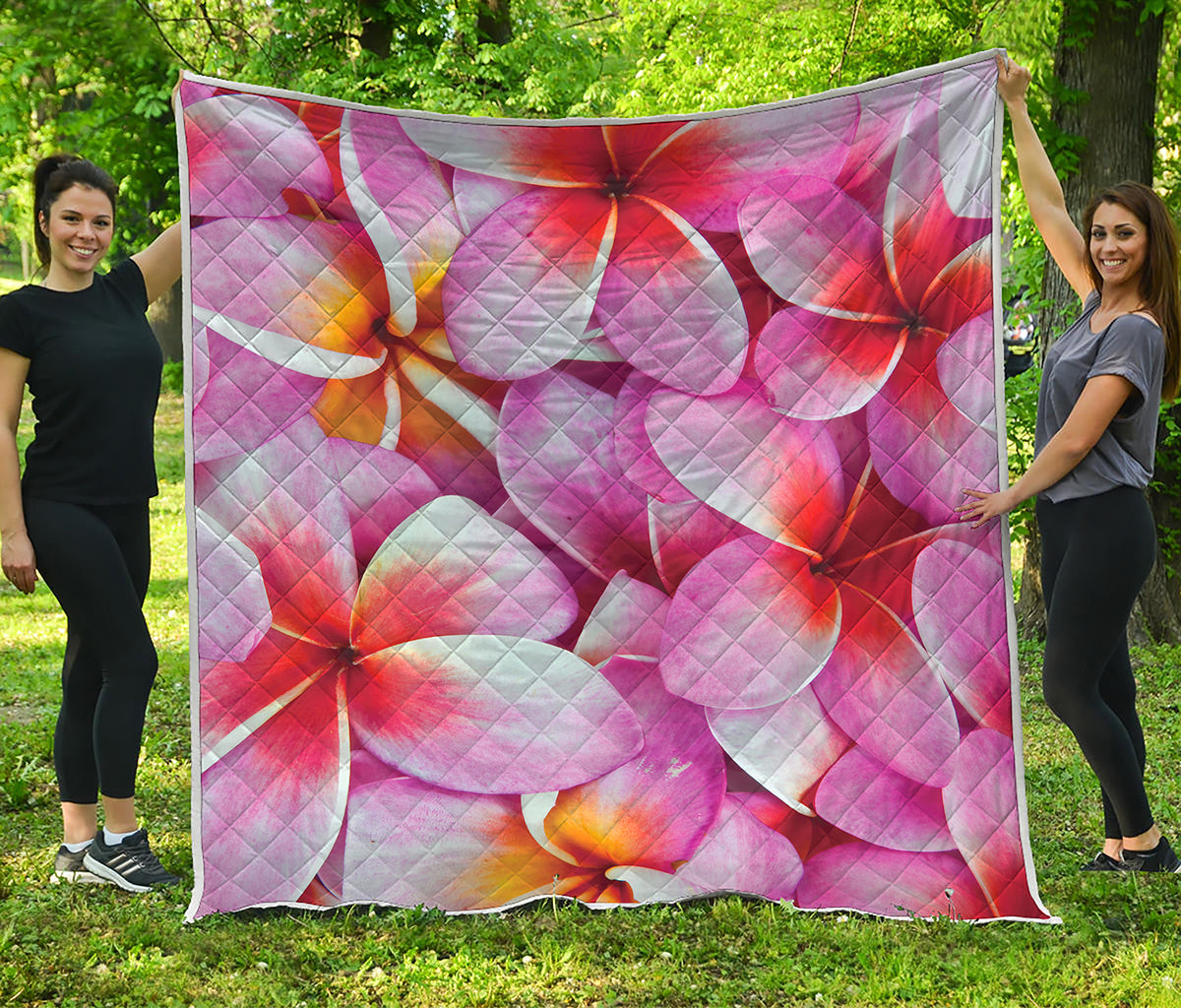 Pink Frangipani Flower Print Quilt
