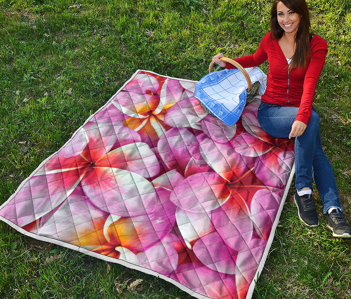 Pink Frangipani Flower Print Quilt