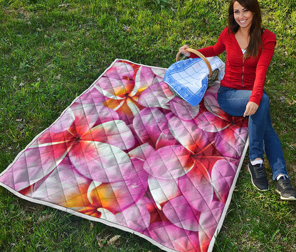 Pink Frangipani Flower Print Quilt