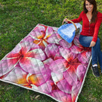 Pink Frangipani Flower Print Quilt