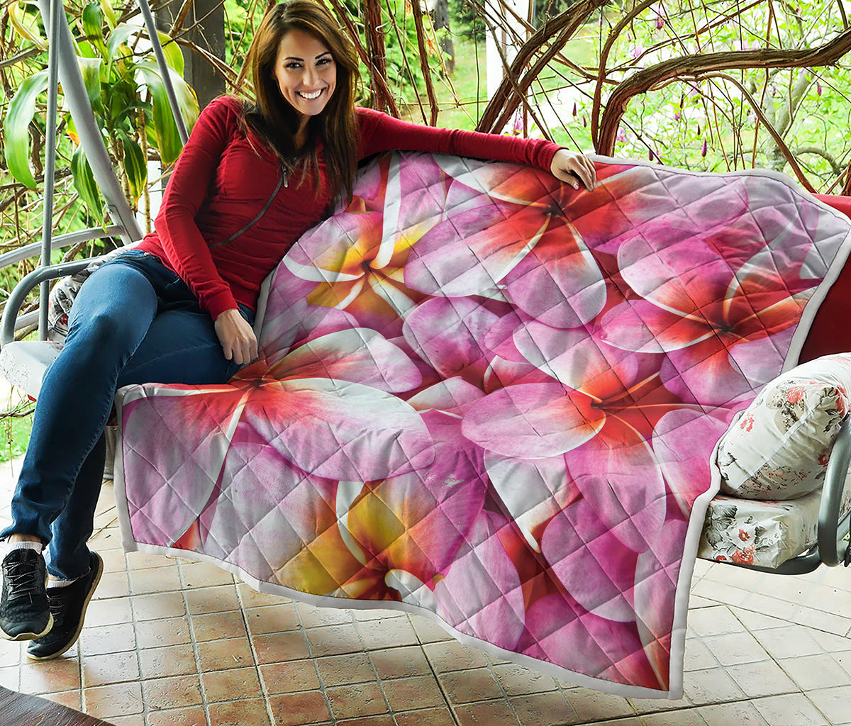 Pink Frangipani Flower Print Quilt