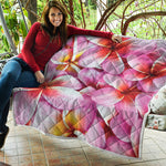 Pink Frangipani Flower Print Quilt