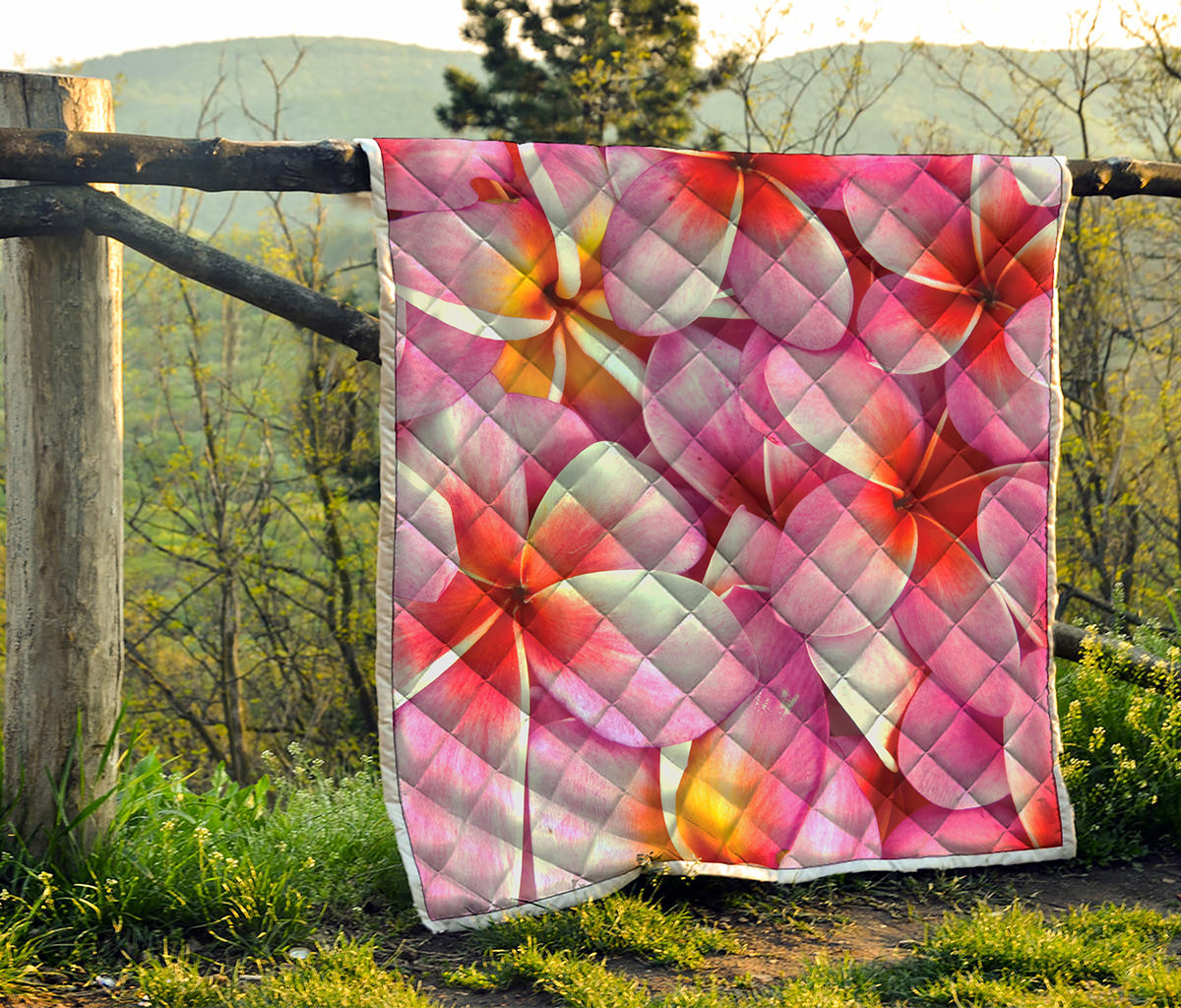 Pink Frangipani Flower Print Quilt