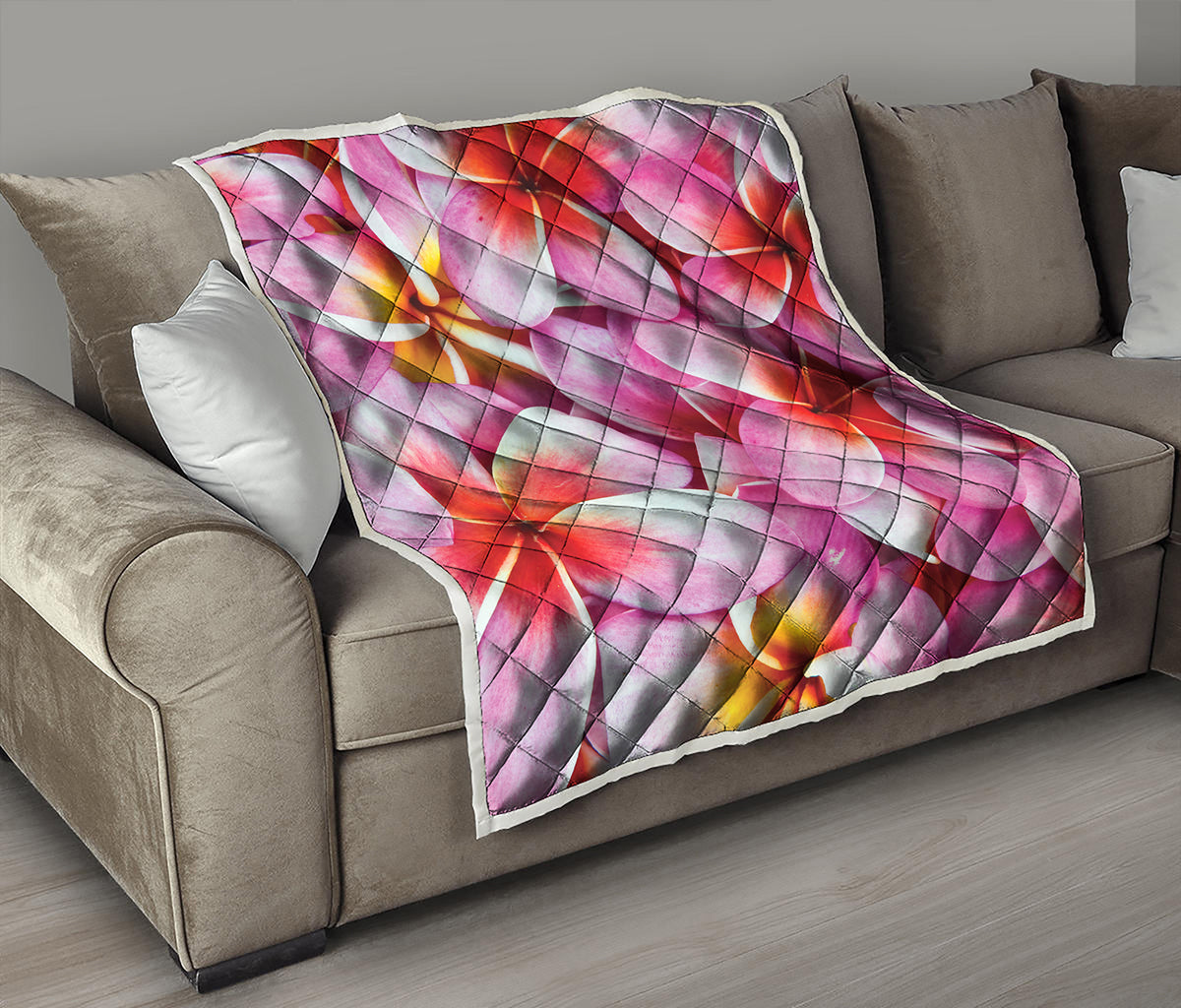 Pink Frangipani Flower Print Quilt