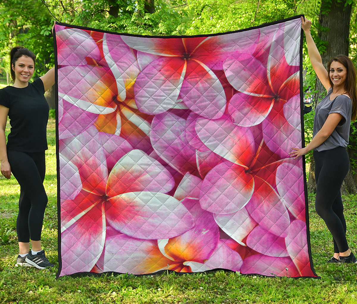 Pink Frangipani Flower Print Quilt