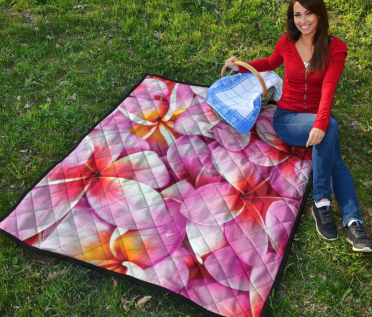 Pink Frangipani Flower Print Quilt