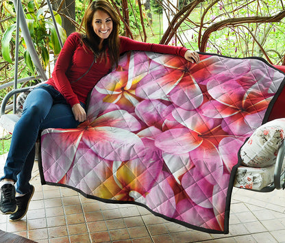Pink Frangipani Flower Print Quilt