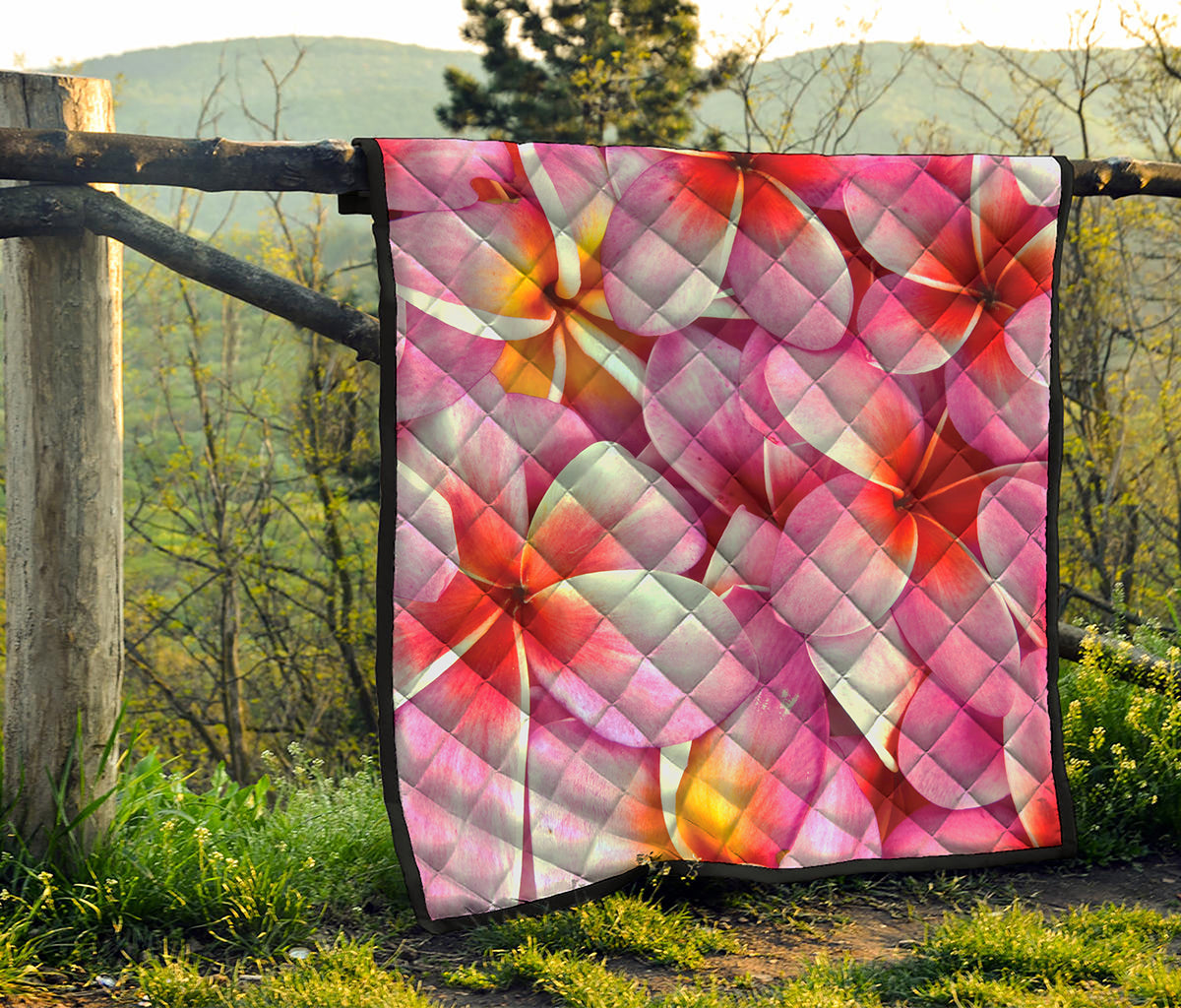 Pink Frangipani Flower Print Quilt