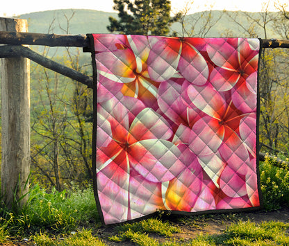 Pink Frangipani Flower Print Quilt