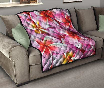Pink Frangipani Flower Print Quilt