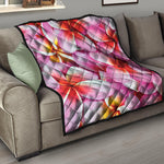 Pink Frangipani Flower Print Quilt