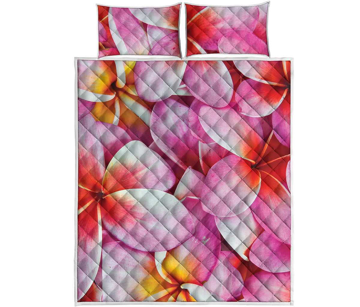 Pink Frangipani Flower Print Quilt Bed Set