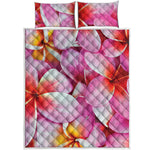 Pink Frangipani Flower Print Quilt Bed Set