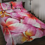 Pink Frangipani Flower Print Quilt Bed Set