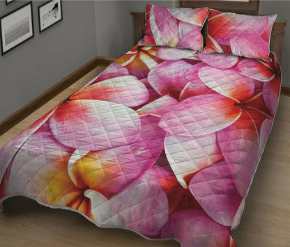Pink Frangipani Flower Print Quilt Bed Set
