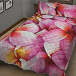 Pink Frangipani Flower Print Quilt Bed Set