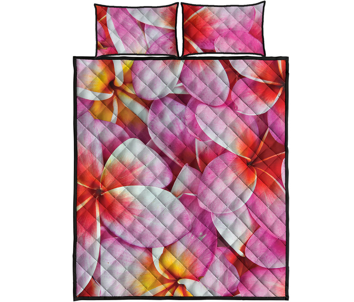 Pink Frangipani Flower Print Quilt Bed Set
