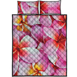 Pink Frangipani Flower Print Quilt Bed Set