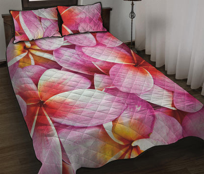Pink Frangipani Flower Print Quilt Bed Set
