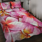 Pink Frangipani Flower Print Quilt Bed Set