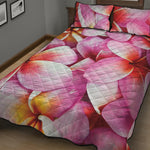 Pink Frangipani Flower Print Quilt Bed Set