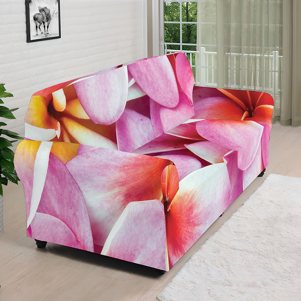 Pink Frangipani Flower Print Sofa Cover