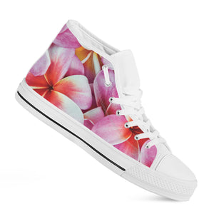 Pink Frangipani Flower Print White High Top Shoes