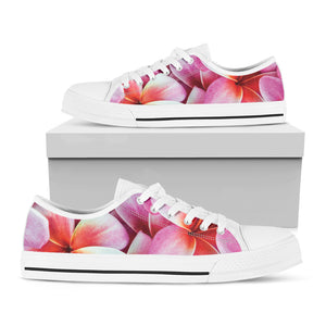 Pink Frangipani Flower Print White Low Top Shoes