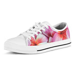 Pink Frangipani Flower Print White Low Top Shoes