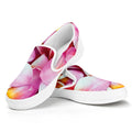 Pink Frangipani Flower Print White Slip On Sneakers